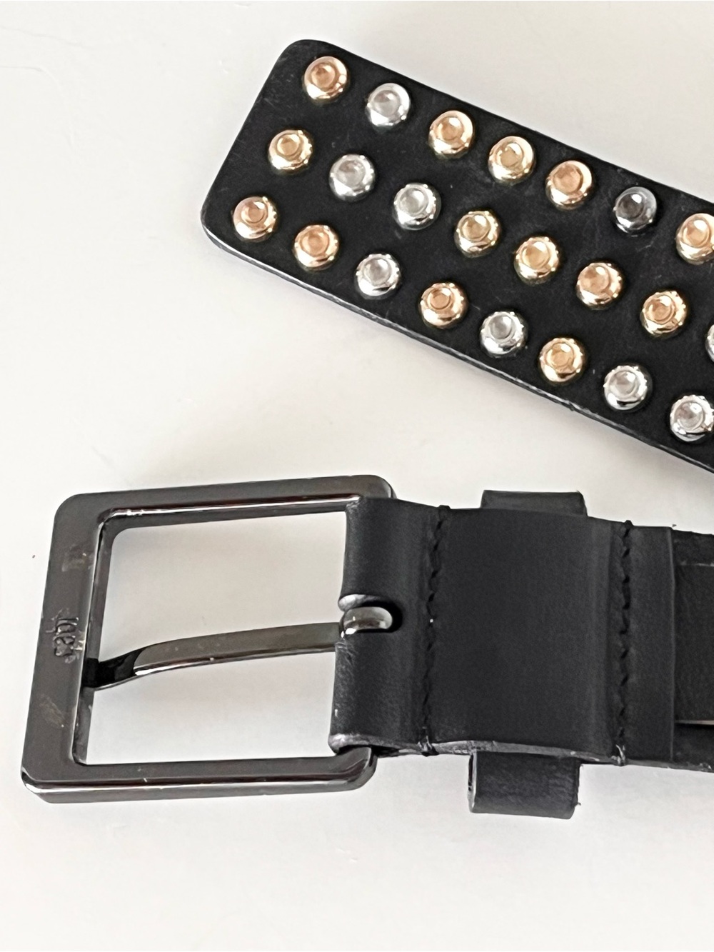 PRISTINE CAbi Studded Leather Belt Black & Sparkle Mixed Metal Studs XL - Picture 16 of 16